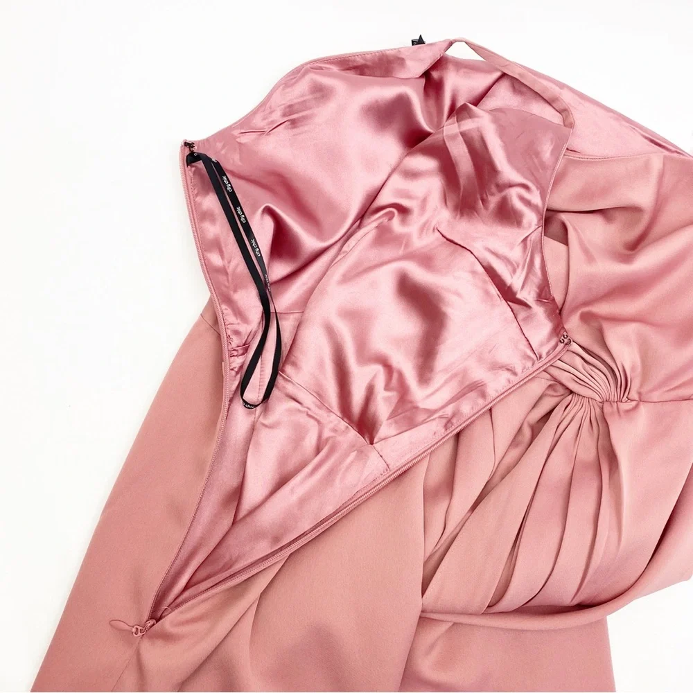 City Chic One Shoulder Sensual Satin Evening Tulip Hem Dress: Baby Blush Pink
